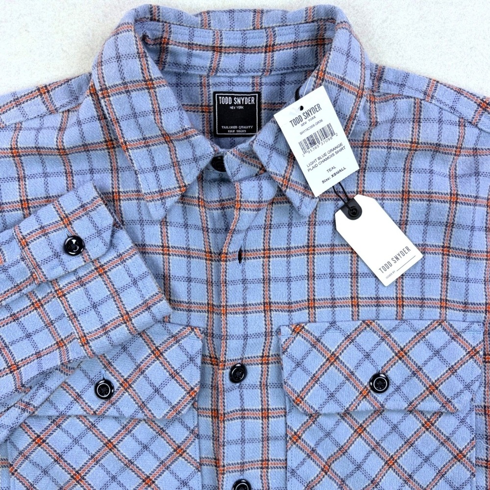 NWT! Todd Snyder Mens Teal Plaid Chamois Shirt.GR36 Blue Orange XS